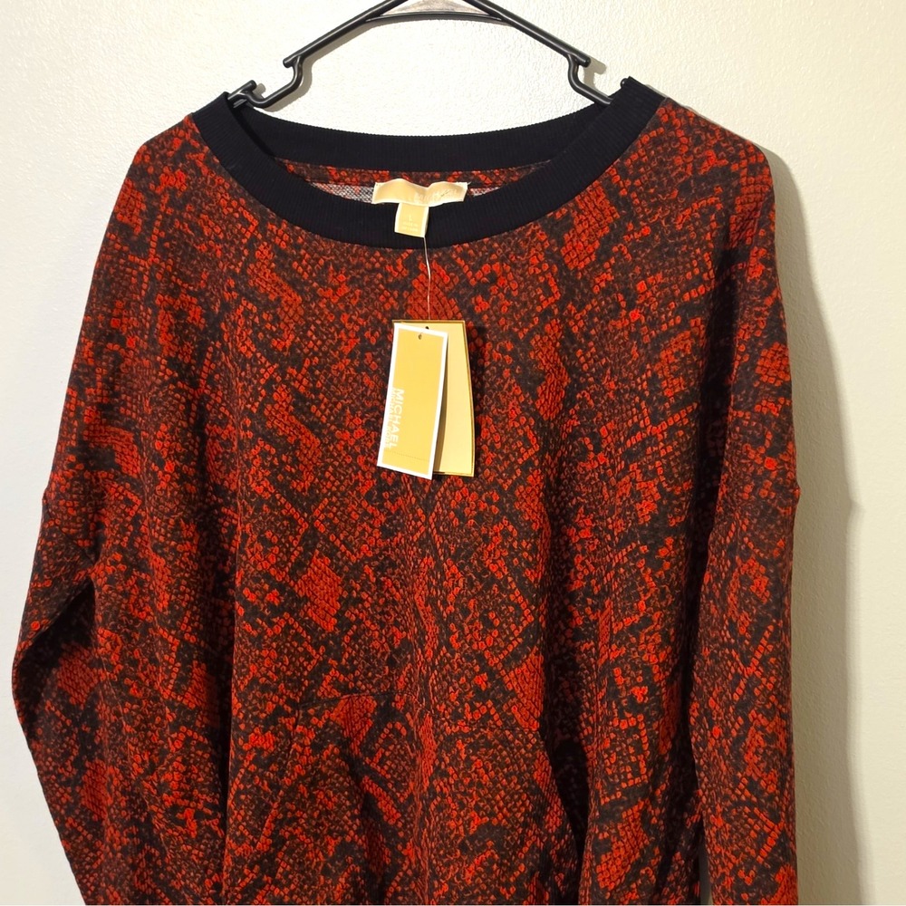 Michael Michael Kors Orange Black Snake Skin Crew Neck Pullover Sweater L #175